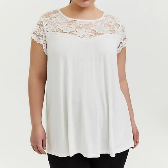 TORRID - SUPER SOFT WHITE LACE SLEEVE TOP - Picture 2 of 7